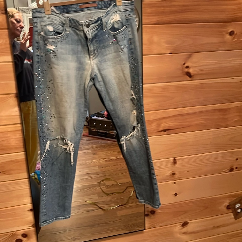 Joe’s distressed blinged out crop Jean
